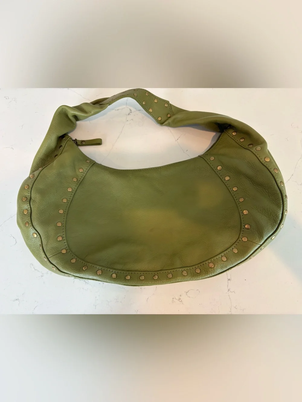 Paradox Olive Green Studded Leather Hobo